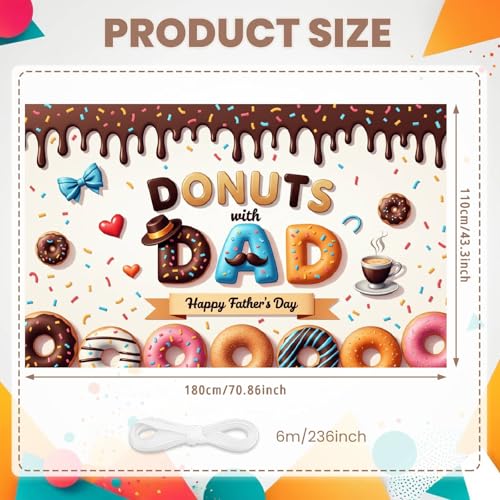 Happy Father's Day Banner - Donuts with Dad Backdrop 70.8x43.3in