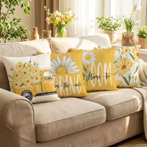 Farmhouse Floral Throw Pillow Covers - Set of 4, 18x18 Inches