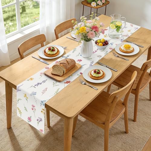 Bonhause Spring Floral Table Runner 13x72 Inch Wildflowers Farmhouse Linens