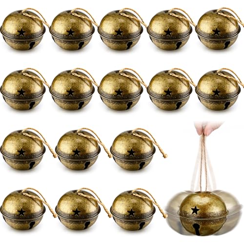Brass Christmas Jingle Bells - 16 Large Holiday Bell Ornaments