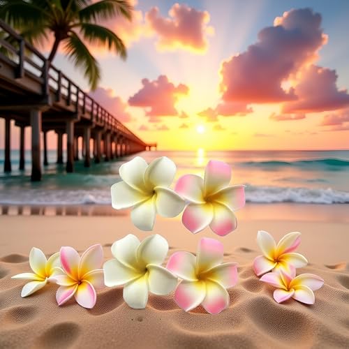 Wentoenapp 4Pcs White Pink Plumeria Hair Clips 7cm Hawaiian Flower Barrettes