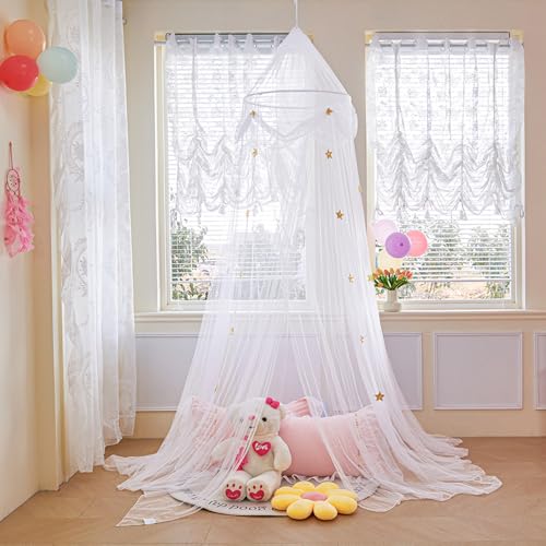 White Bed Canopy with Lights for Kids - Extra Large Dome Mosquito Net