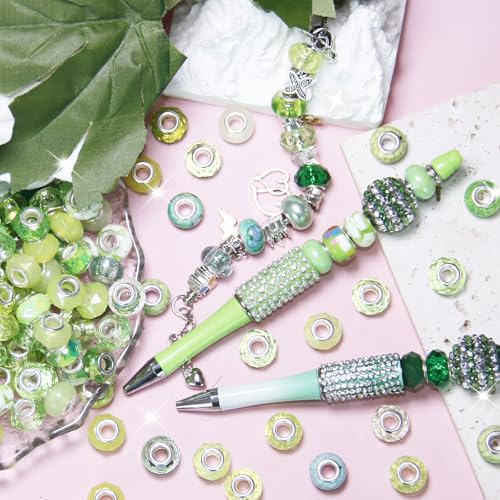 60 Light Green Large Hole Beads for DIY Jewelry Making