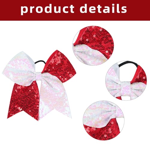 Red and White Sequin Cheer Bows 2-Pack for Cheerleading and Dance