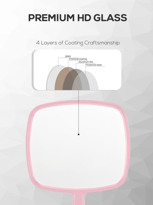 BEFUI Extra Large Handheld Mirror，Hand Salon Mirror with Handle for Barbers, Hairdressing (Pink，12.4" Lx 9" W)