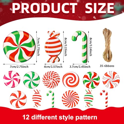 Shatterproof Candy Cane Christmas Ornaments 36-Pack - Wooden Holiday Tree Decor