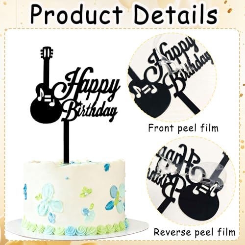 Black Bass Happy Birthday Cake Topper - Music Theme Decoration