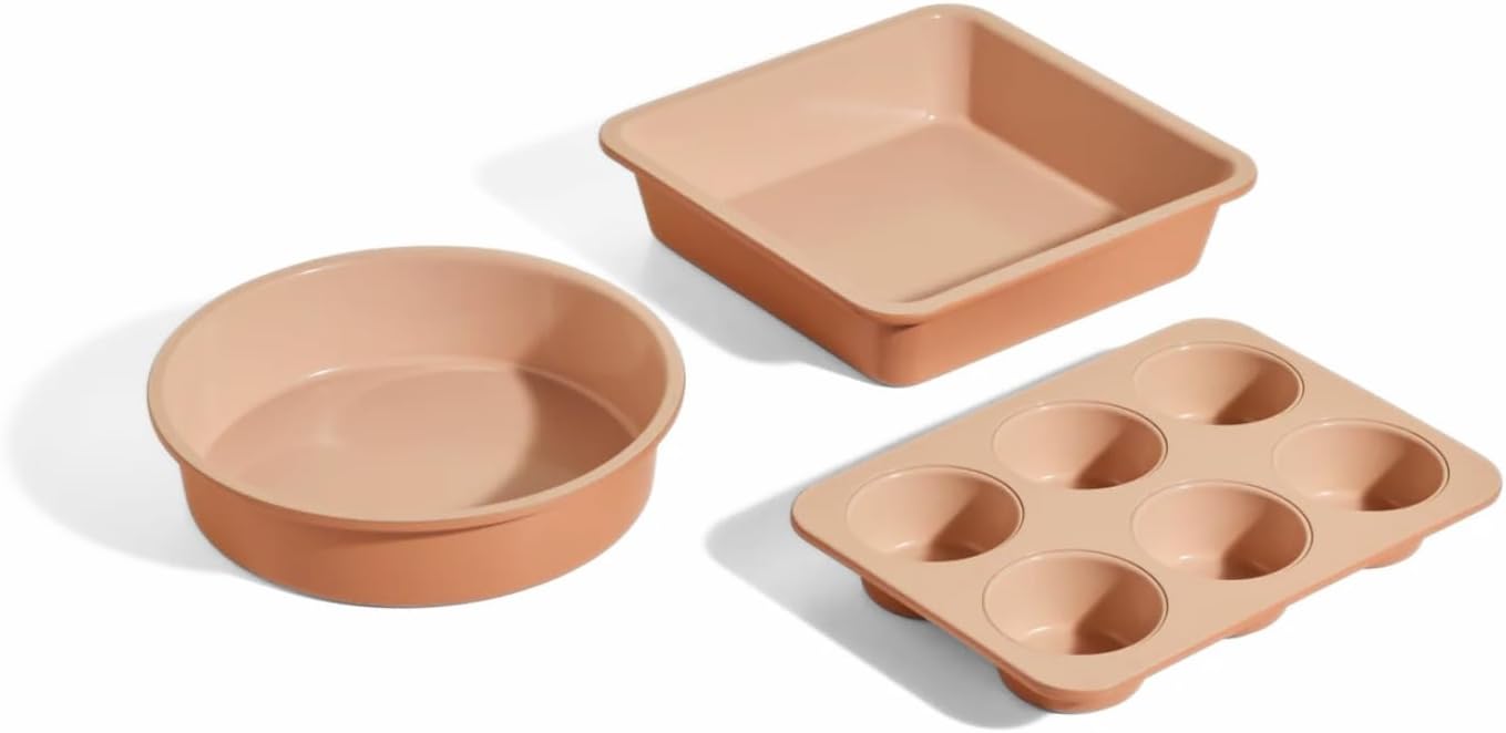 Our Place Wonder Oven Baker’s Kit | 3-Piece Toxin-Free Ceramic Nonstick Bakeware Set - Oven-Safe Up to 450°F (8” Round, 8” Square, 6-Cup Muffin Pan) - Spice