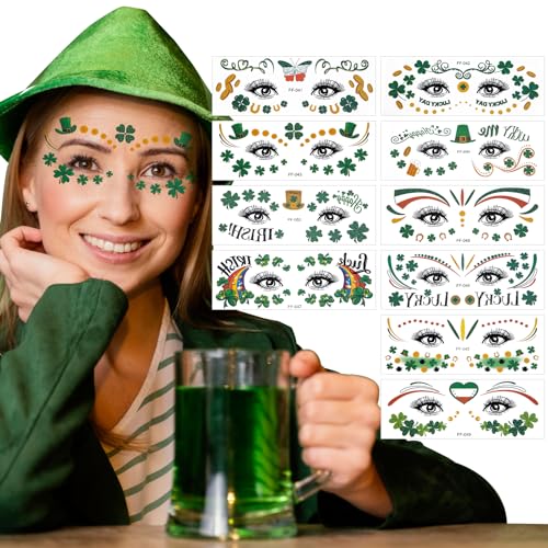 St. Patrick's Day Temporary Tattoos - Waterproof Shamrock Face Stickers