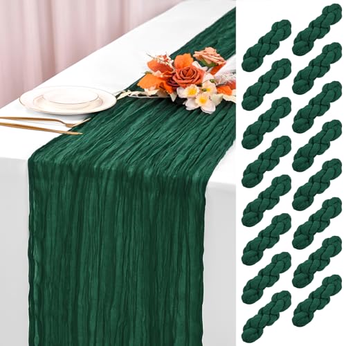 Emerald Green Cheesecloth Table Runner 16 Pack 20x120in Rustic Wedding Decor