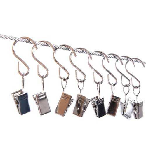 RONYOUNG 50PCS Stainless Steel S Hooks Curtain Clips, Hanging Party Lights Clips, Hangers Gutter Photo Camping Tents, Art Craft Display, Garden Courtyards Decoration, 2.4 Inch Long Silver