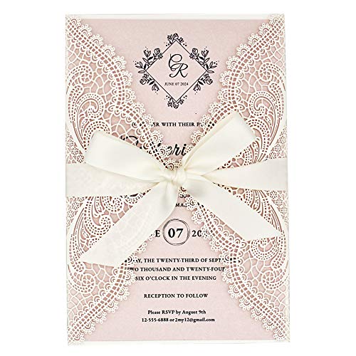 Blush Pink Laser Cut Wedding Invitation Sample - 5x7 Inch