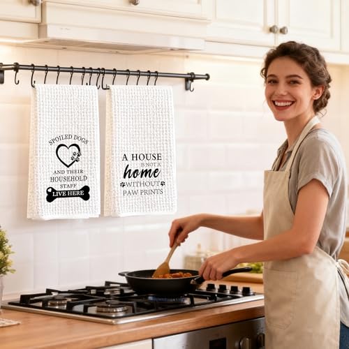 Funny Dog Kitchen Towels Set - Farmhouse Cotton Hand Towels for Dog Lovers