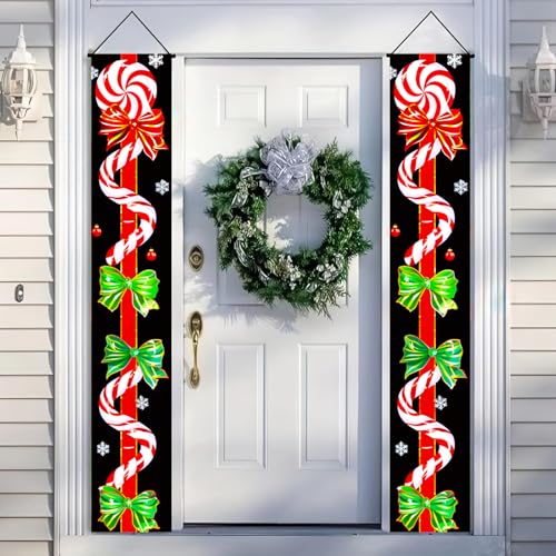 Candy Cane Christmas Banner for Front Door 12x71 Inch Holiday Porch Decor