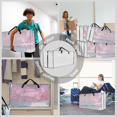 Extra Large Clear Moving Bags - Heavy Duty Storage Tote with Handles, 1 Pack