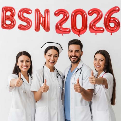 BSN 2026 Nurse Graduation Decorations - Red Foil Balloons & Banner