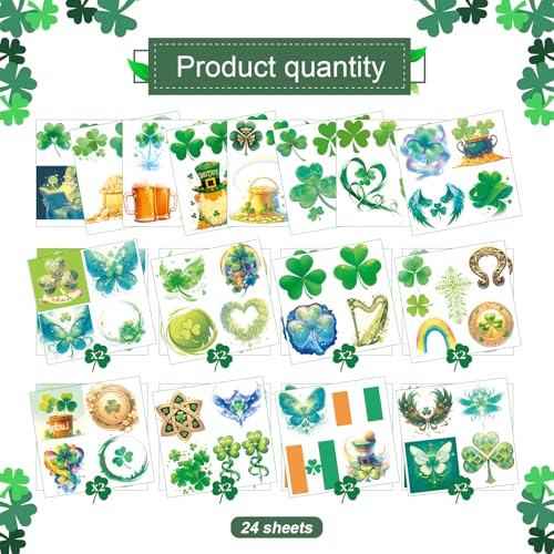 VERKSTAD 24 Sheets St. Patrick's Day Glitter Shamrock Temporary Tattoos