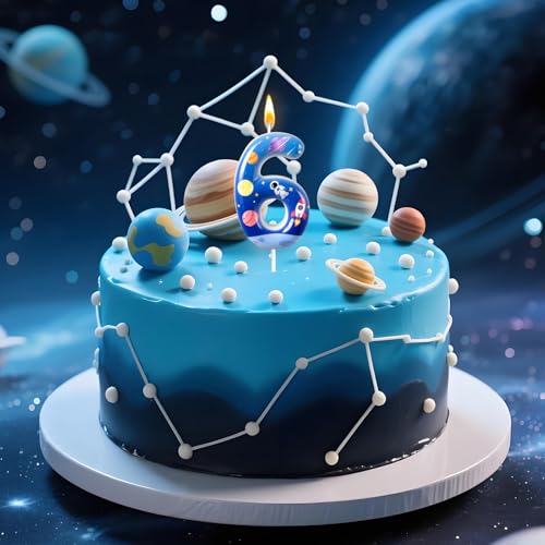 Number 6 Spaceship Birthday Candle - Space Themed Cake Topper