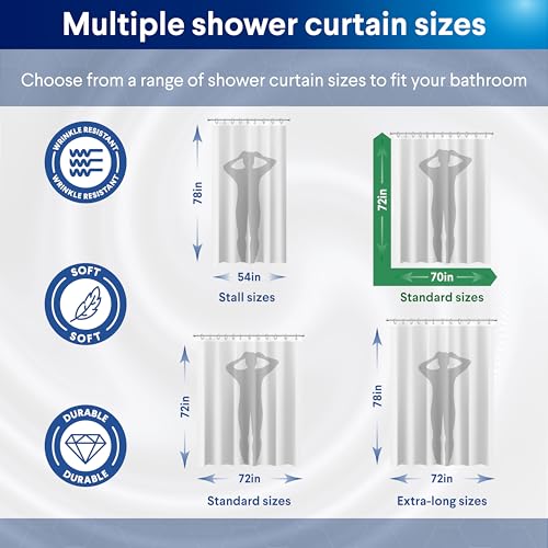 CLOROX Bathroom Shower Curtain with Waterproof Lightweight PEVA Liner Set, Standard Size for Bathroom, with Weighted Magnets and 12 Metal Hooks - 70" x 72" Grey