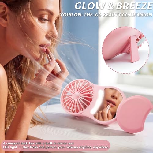 MOHADU Portable Handheld Makeup Fan with LED Light - Pink Desktop Fan