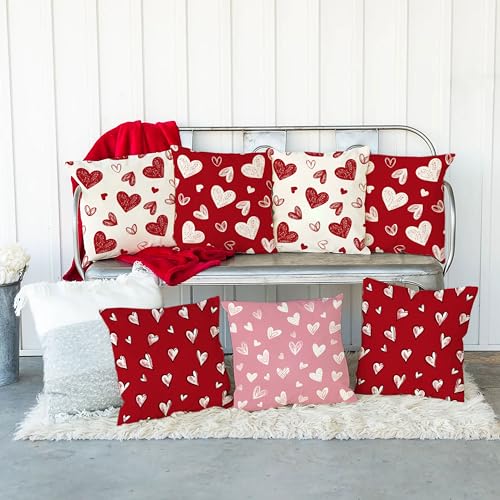Valentine's Day Heart Throw Pillow Covers 18x18 Inch, Set of 2