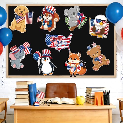 COCHIE Patriotic Animals 11x14 Inch 4th of July Bulletin Board Cutouts, 9PCS USA Flag Decor