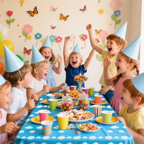 Blue Sky Clouds Birthday Tablecloth - 54 x 108 Inch Party Cover