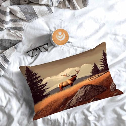 Mugod Wildlife Elk Cushion Cover | 20x30 Inch Decorative Pillow Case