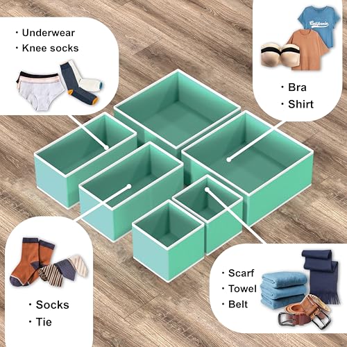 Underwear Drawer Organizer Set of 6 - 2L/2M/2S, Turquoise