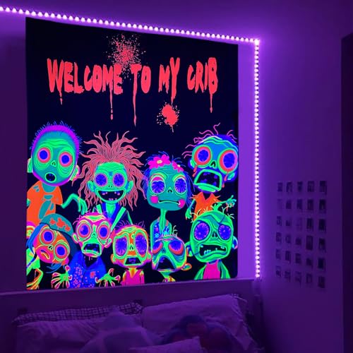 Blacklight Horror Tapestry - Glow in the Dark Wall Art 29" x 37"