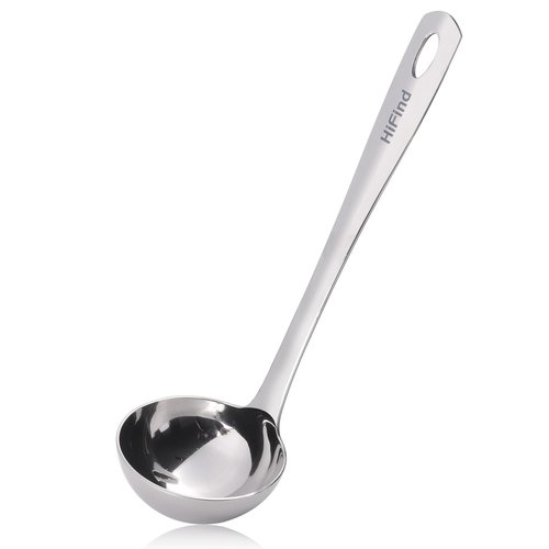 HIFIND Large Ladle Spoon 10.6 Inches Stainless Steel, Heavy Duty Mirror Polished Cooking Utensil, Dishwasher Safe, Kitchen Serving Tool, Rust-Resistant Metal Unique Soup Spoon