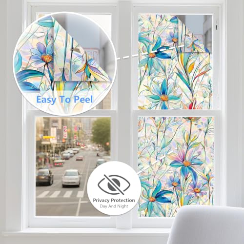 Finnez Blue Lotus Stained Glass Window Film - 17.5" x 6.5 Feet