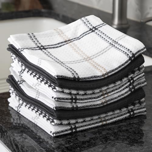 T-Fal 100% Cotton Waffle Dish Cloths - 12"x13" Kitchen Towels (8-Pack, Neutral)