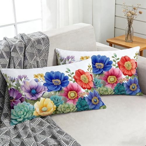 Botanical Watercolor Lumbar Pillow Cover - Set of 2 Velvet