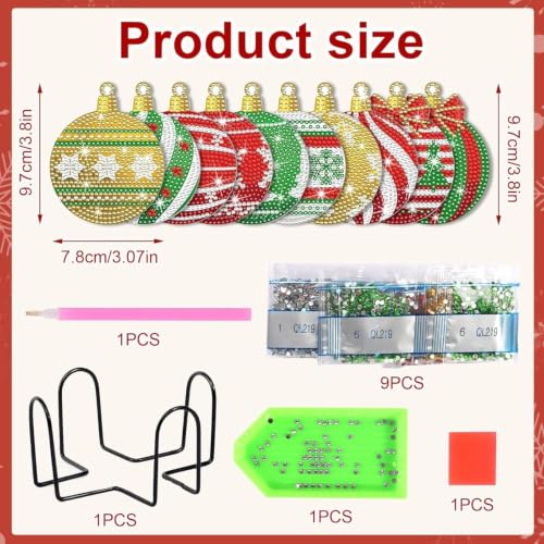 Multicolor Christmas Diamond Art Coasters Kit with Stand - 10 Pcs DIY Holiday Decor