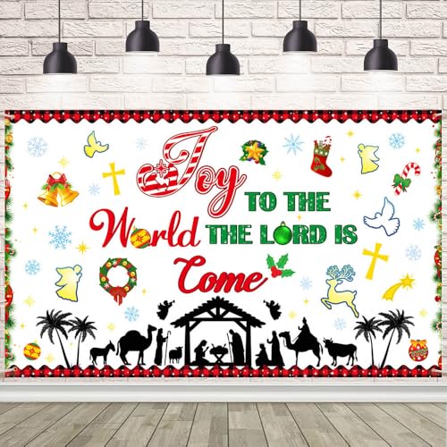 5.9x3.6ft Christmas Nativity Backdrop Joy to The World Religious Photography Banner
