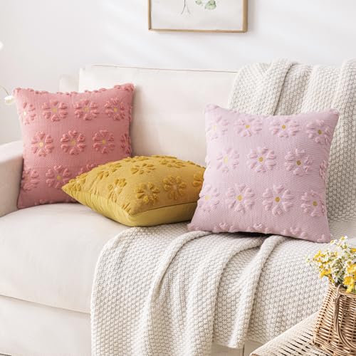 Floral Plush Throw Pillow Covers - Set of 2, 12x20 Inch, Yellow