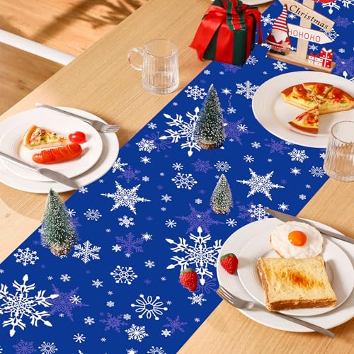 6 Pcs Winter Snowflake Table Runners - Royal Blue Holiday Decor