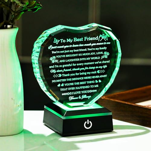 Best Friend Crystal Heart Gift with LED Base - Friendship Gift for Women