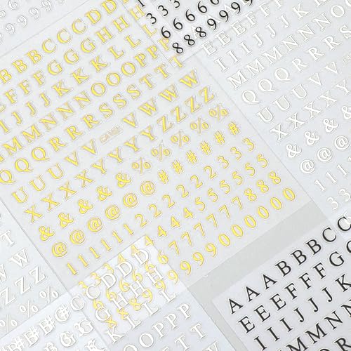 Skrfren 8 Sheets Holographic Letter & Number Nail Stickers - 3D Self-Adhesive Alphabet Decals