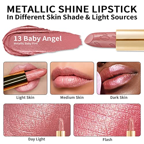 Oulac Light Pink Metallic Lipstick – Hydrating Vegan Shimmer Lip Color