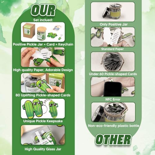 Pickle Glass Jar with Affirmation Cards & Keychain - Emotional Support Gift for Women