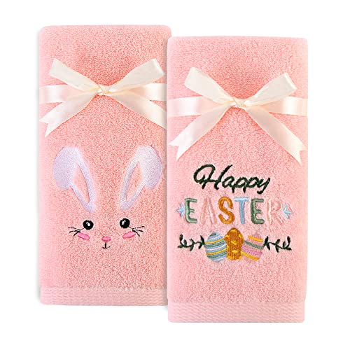 Quera 2-Pack Embroidered Easter Hand Towels, 100% Cotton, 14" x 29"
