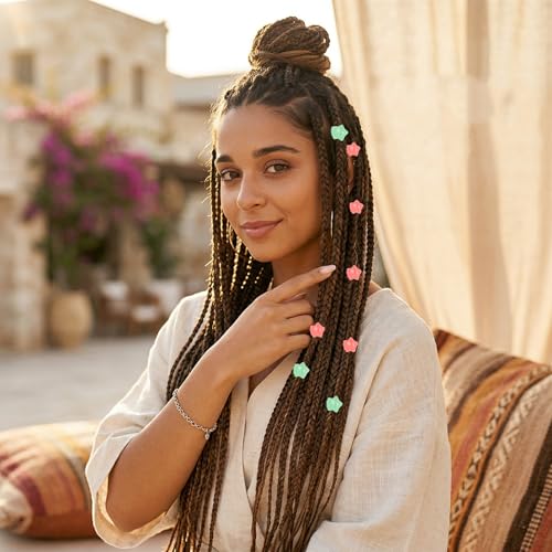 100 Pcs Rainbow Star Mini Hair Claw Clips and Braid Beads, Colorful Y2K Hair Accessories for Girls