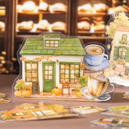 TIAMECH Cafe Coffee PET Stickers 150 Pcs Waterproof Journaling Ephemera