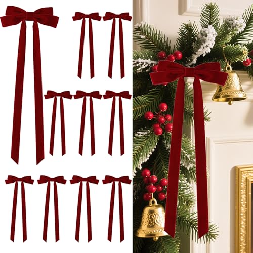 Burgundy Velvet Christmas Tree Bow Topper 20x8 Inches - Set of 10 Holiday Decor