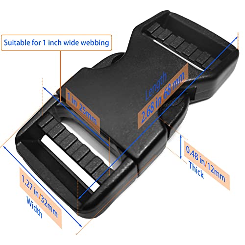 1-Inch Quick-Release Plastic Buckles - Heavy-Duty Side Release (2 Set)