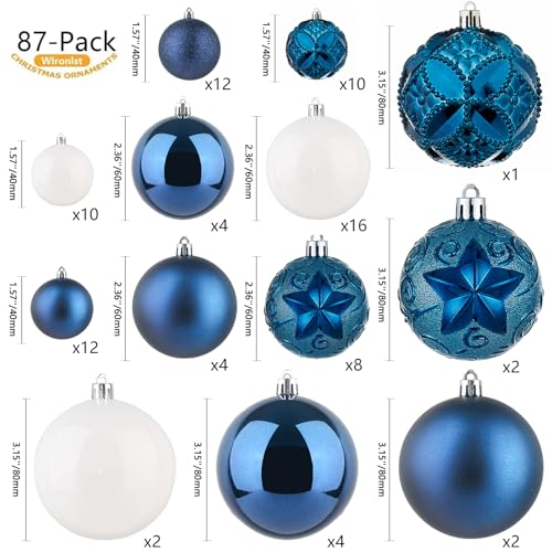 87-Pack Shatterproof Christmas Tree Ornaments Set - Holiday Decorations with Gift Box