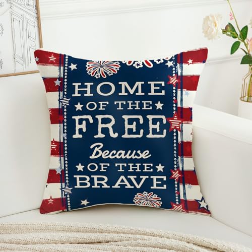 Patriotic 4th of July Throw Pillow Covers - Set of 2, 18x18 Inch