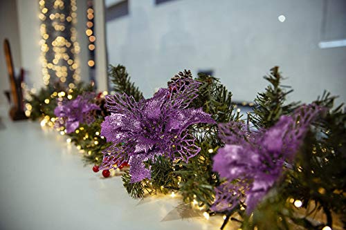 Light Purple Christmas Glitter Poinsettia Flowers for Tree - 10 Pack